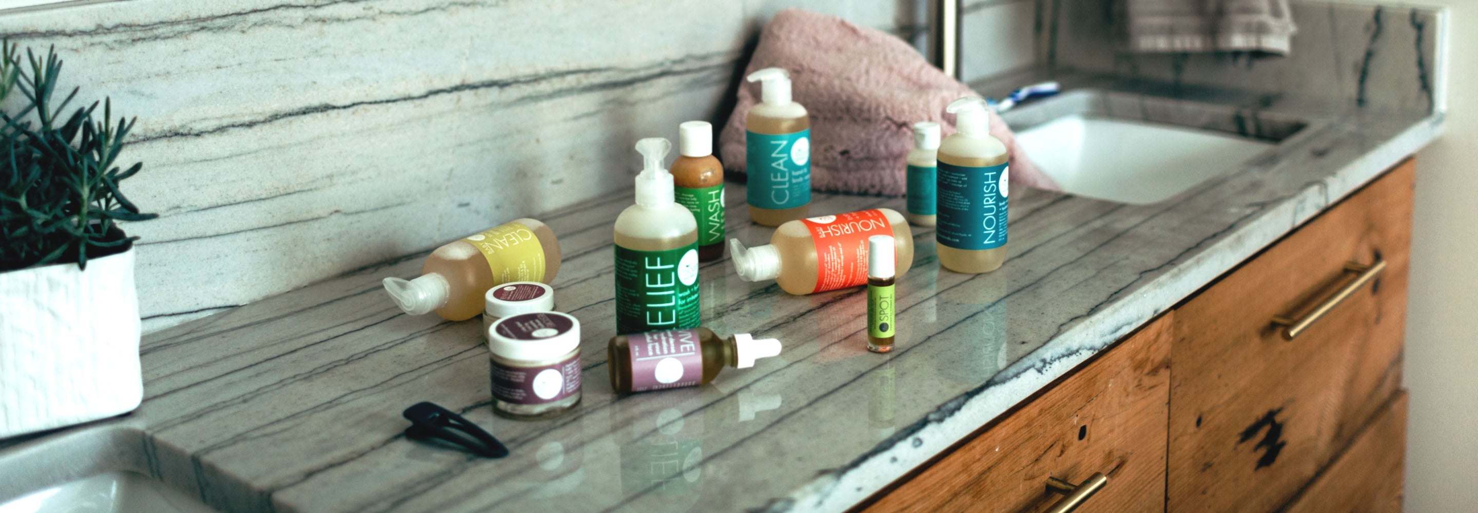 All of the Bloom Naturals products sitting here on the bathroom sink have a 30 day money back guarantee.